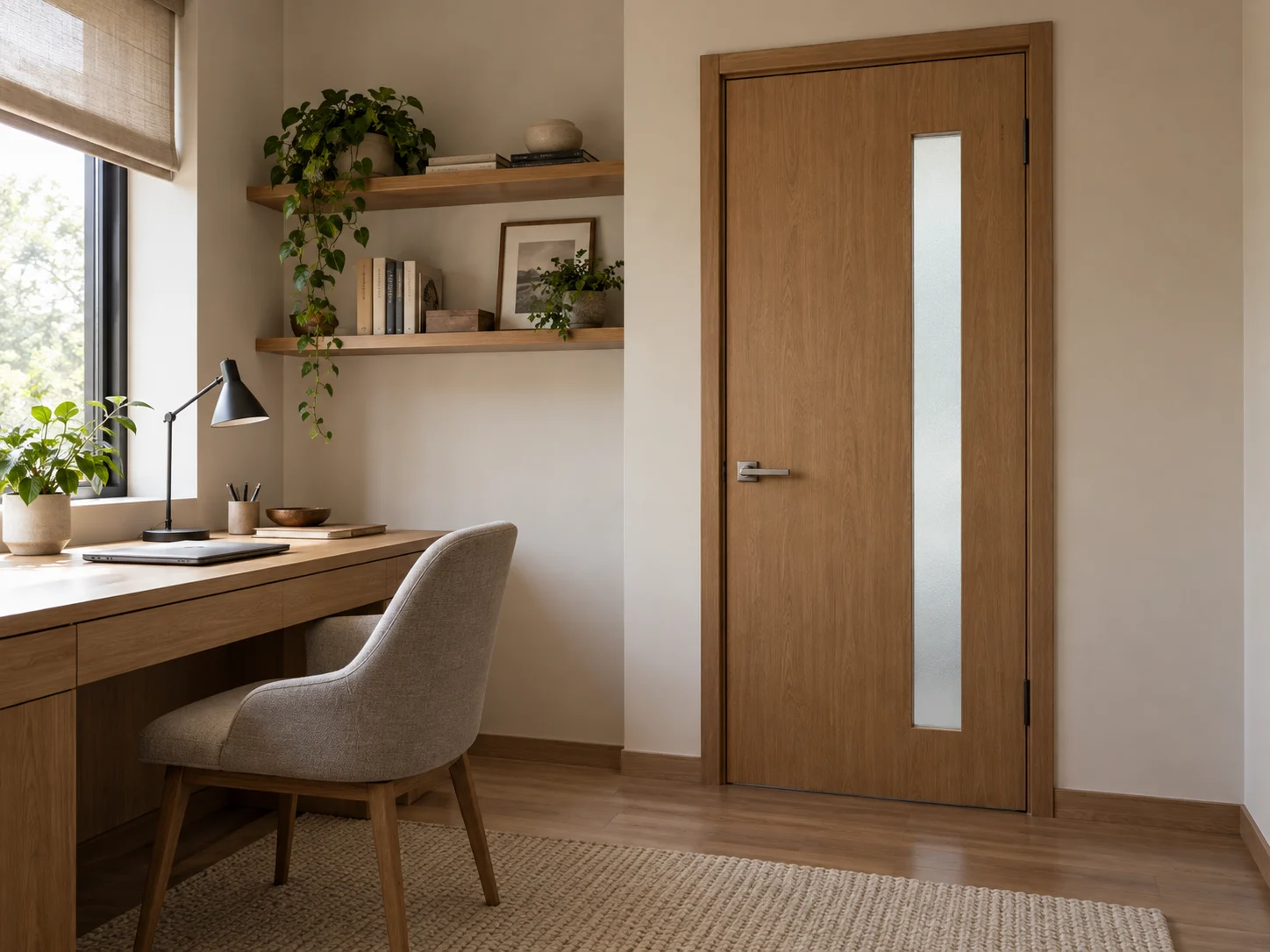 Glass-panel wood door beside an apartment study