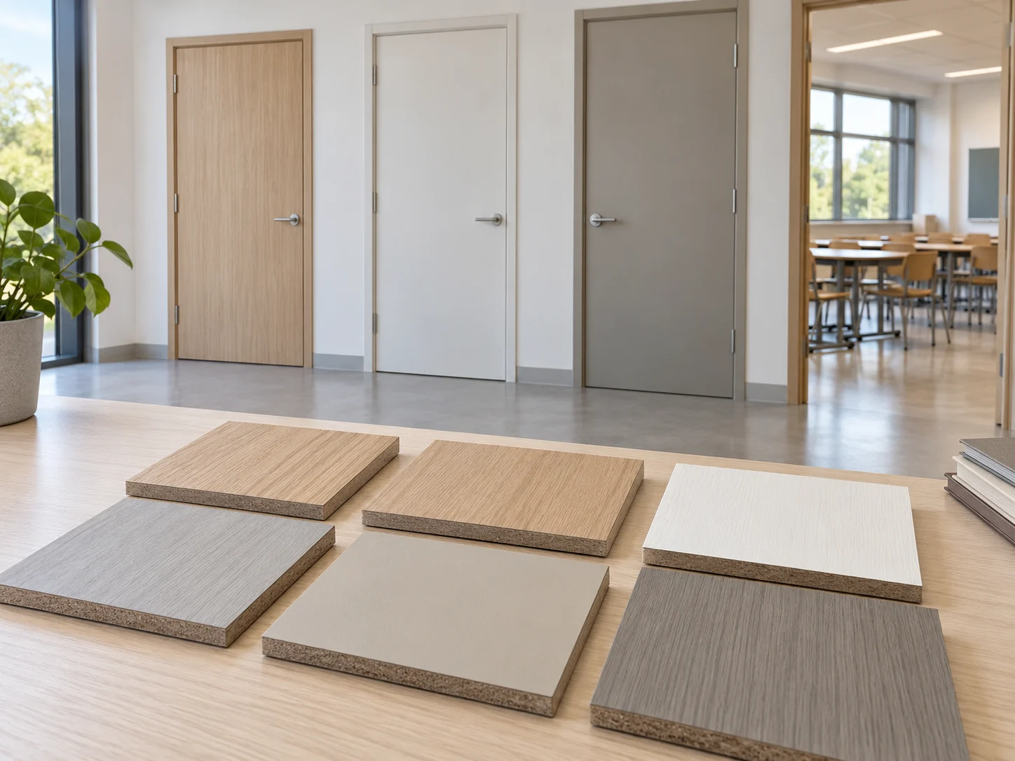 Light woodgrain and neutral physical finish samples