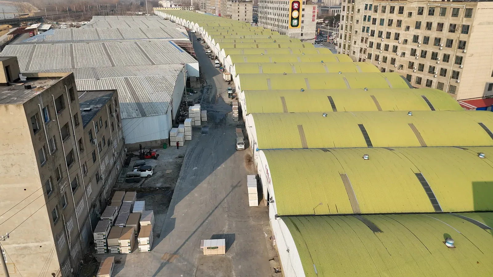 Aerial view of the Rongfu factory and warehouse