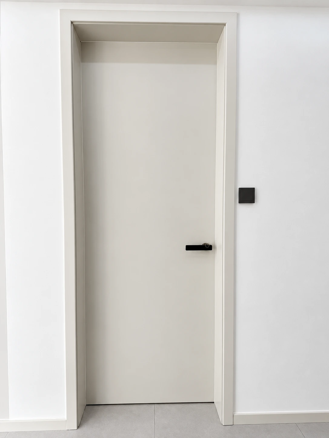 Retouched photograph of a plain flush door with a flat face and lever handle