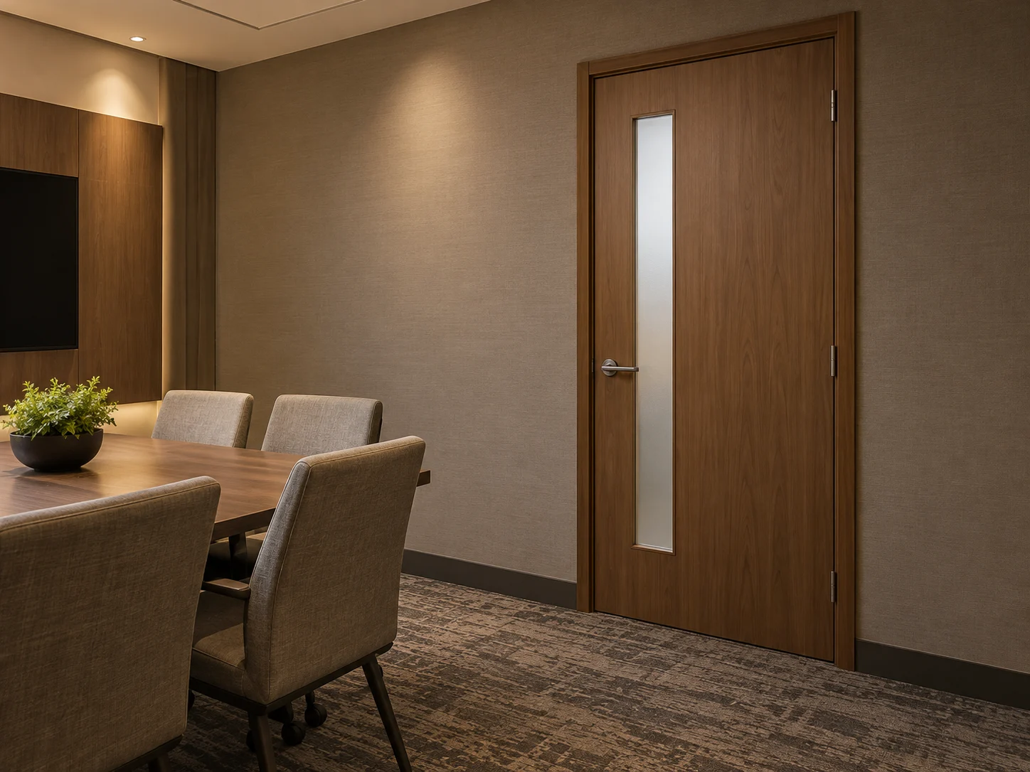 Glass-panel wood door at a hotel meeting room